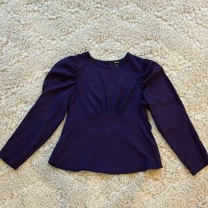 Express Dark Purple Seamed Puff Sleeve Top - Size Medium